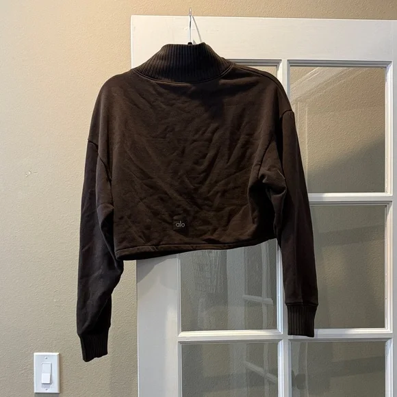 ALO Yoga Cropped Turtleneck Sweatshirt in Dark Brown - Picture 2 of 2